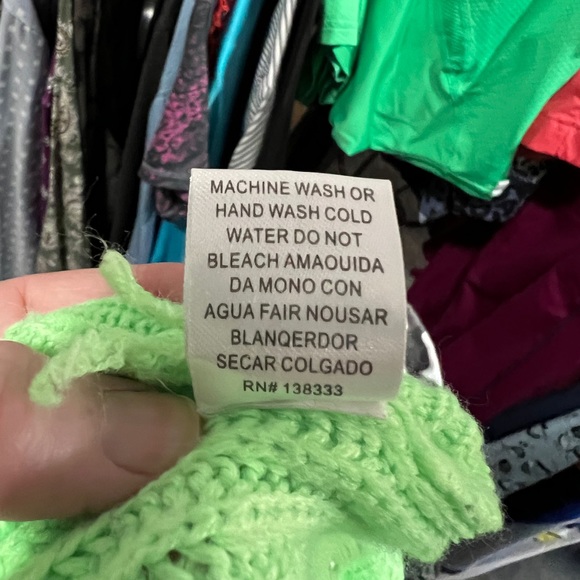 Seduction sweater, ripped lime green. Can wear one off one shoulder. Size M - Picture 8 of 8